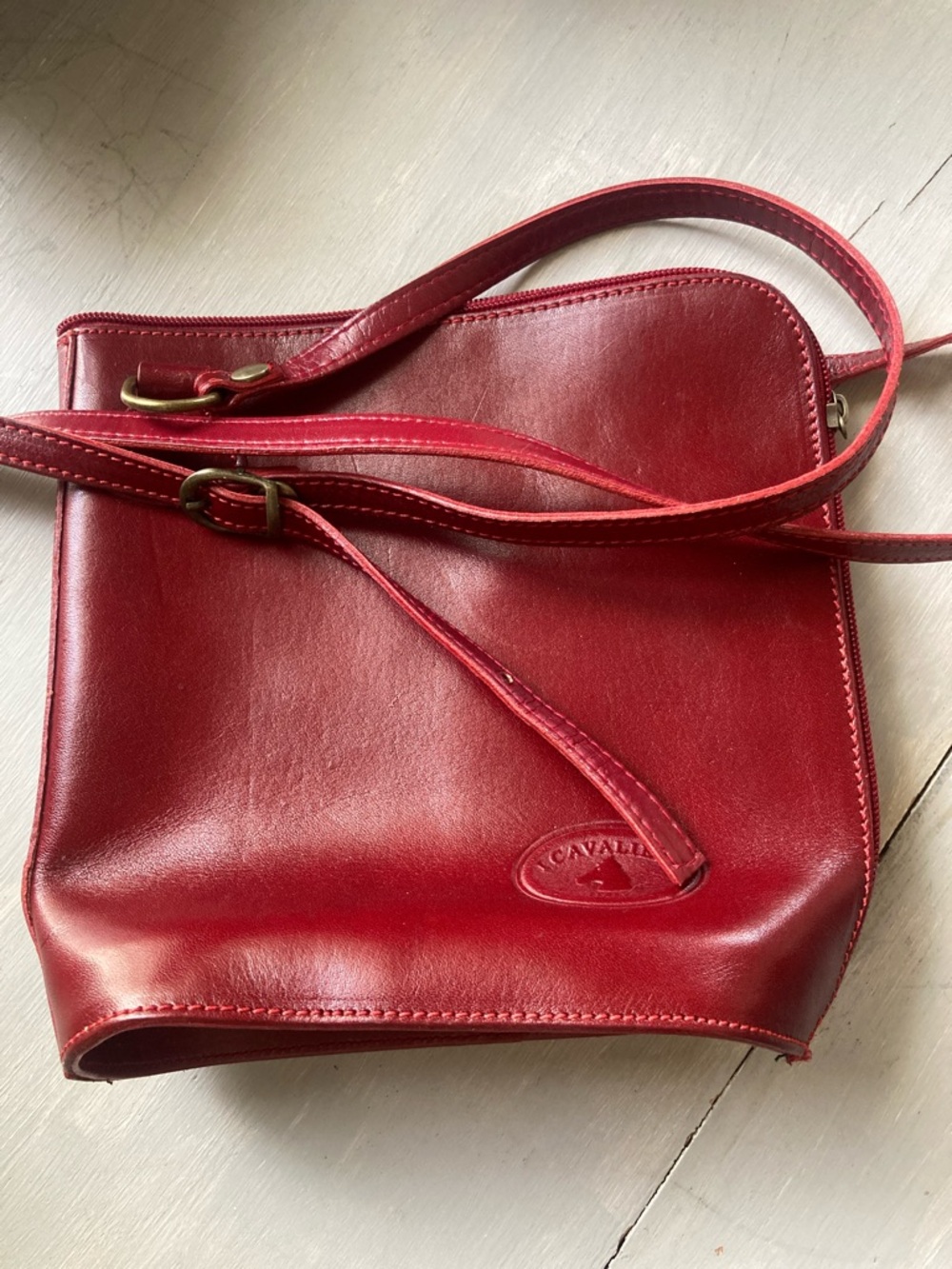Cavalieri Italian Red Leather Crossbody Bag with Adjustable Strap